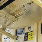 A large tarp hangs in the Homer High School gymnasium to catch water leaking through the roof at the school in Homer, Alaska. (Photo courtesy Doug Waclawski)
