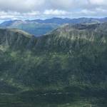 An area cleared for the Cooper Landing Bypass Project can be seen below Slaughter Ridge in Cooper Landing, Alaska, on July 18, 2020. (Jeff Helminiak/Peninsula Clarion)