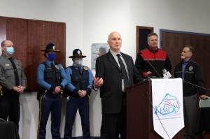 Jim Cockrell speaks at the Kenai Chamber of Commerce and Visitor Center on Tuesday, April 6 in Kenai, Alaska. (Ashlyn O'Hara/Peninsula Clarion)