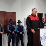 Gov. Mike Dunleavy speaks at the Kenai Chamber of Commerce and Visitor Center on Tuesday, April 6 in Kenai, Alaska. (Ashlyn OHara/Peninsula Clarion)