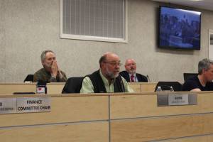 Willy Dunne speaks at a meeting of the Kenai Peninsula Borough Assembly on Tuesday, April 6, 2021, in Soldotna, Alaska. (Ashlyn OHara/Peninsula Clarion)