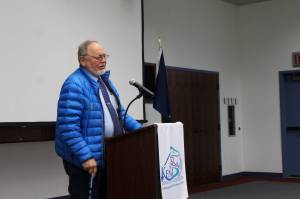 U.S. Rep. Don Young addresses a joint chamber luncheon at the Kenai Chamber of Commerce and Visitor Center on Friday, April 9, 2021 in Kenai, Alaska. (Ashlyn OHara/Peninsula Clarion)