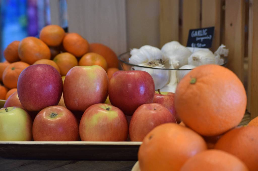 Produce at The Goods store in Soldotna, Alaska, on Friday, April 9, 2021. Owner Ana Scollon is hosting an Earth Day celebration at the zero-waste store Thursday, April 22, 2021 through Saturday, April 24, 2021 from 11 a.m. to 6 p.m. (Photo by Camille Botello)