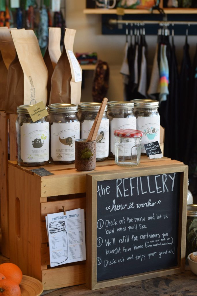 The refillery station at The Goods store in Soldotna, Alaska, on Friday, April 9, 2021. Owner Ana Scollon is hosting an Earth Day celebration at the zero-waste store Thursday, April 22, 2021 through Saturday, April 24, 2021 from 11 a.m. to 6 p.m. (Photo by Camille Botello)
