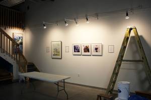 Pieces of art are displayed at Cook Inletkeepers Community Action Studio on Thursday, April 22 in Soldotna, Alaska. (Ashlyn OHara/Peninsula Clarion)