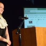 Emily Moss presents her Bee Bombs idea at the annual Caring for the Kenai environmental competition on Wednesday, April 21, 2021 at Kenai Central High School. Her idea to place beehives in local landfills to divert birds in an effort to reduce the spread of avian-related pathogens won first place on Wednesday, sending her home with a total of $1,600. (Photo by Camille Botello/Peninsula Clarion)