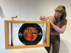 Photo by McKibben Jackinsky 
A crankie provides settings for artist Emily Schuberts puppetry, as seen on April 17 at Bunnell Street Arts Center in Homer.