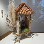 Artist Emily Schuberts The House of Spinning Dreams, balanced on two bird feet, incorporates numerous techniques including taxidermy, as seen here on Saturday, April 17, 2021, at Bunnell Street Arts Center in Homer, Alaska. (Photo by McKibben Jackinsky.)