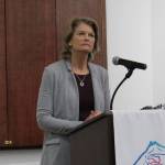U.S. Sen. Lisa Murkowski speaks at a joint Soldotna and Kenai Chamber of Commerce Luncheon on Wednesday, May 5, 2021 in Kenai, Alaska. (Ashlyn OHara/Peninsula Clarion)