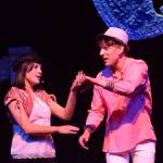 Shylea Freeman (left) and Dwyght Mullins sing onstage as their characters Sharpay and Ryan Evans in the Nikiski Middle/High Schools spring production of High School Musical in Nikiski, Alaska, on Wednesday May 5, 2021. (Camille Botello / Peninsula Clarion)