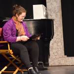 Jessica Perry acts onstage as her character Ms. Darbus in the Nikiski Middle/High Schools spring production of High School Musical in Nikiski, Alaska, on Wednesday May 5, 2021. (Camille Botello / Peninsula Clarion)