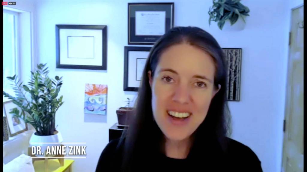 Alaskas Chief Medical Officer Dr. Anne Zink addresses Kenai Peninsula College graduates during a virtual commencement ceremony on Thursday, May 6, 2021. (Screenshot)