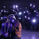 Foreground, from left to right: Kenai Middle School seventh grader Cooper Tallent-Darling and eighth grader Gavin Hunt perform as their Lion King characters, Simba and Mufasa, while the rest of the cast acts in the background. The school drama department recorded and filmed a rendition of the Disney movie and premiered it in May 2021. (Photo provided by Kenai Middle School drama)