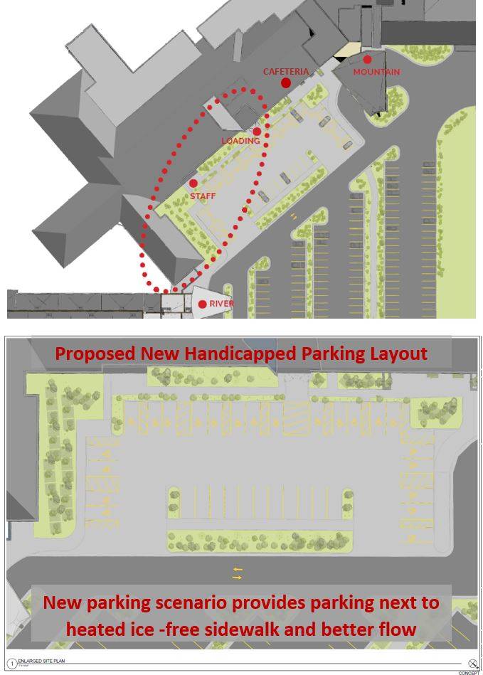 Designs for a parking lot set to be reconstructed. (Photo courtesy Bruce Richards)
