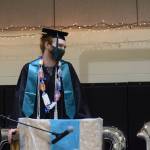 Aidan Katzenberger speaks at the River City Academy graduation in Soldotna, Alaska on Monday, May 17, 2021. (Camille Botello / Peninsula Clarion)