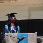 Jellybean Normal speaks at the River City Academy graduation in Soldotna, Alaska on Monday, May 17, 2021. She graduated from the Kenai Peninsula Middle College and was a part of the National Honor Society. (Camille Botello / Peninsula Clarion)