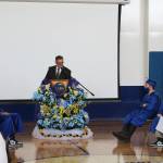 Kenai Alternative High School Principal Loren Reese speaks during Kenai Alternative High Schools 2021 graduation ceremony on Tuesday, May 18, 2021 in Kenai, Alaska. (Ashlyn OHara/Peninsula Clarion)