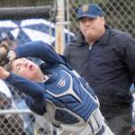 Soldotna catcher Gavin Jones records an out Wednesday, May 19, 2021, against Kenai Central at the Kenai Little League fields in Kenai, Alaska. (Photo by Jeff Helminiak/Peninsula Clarion)