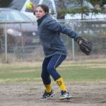 Homer shortstop Hannah Hatfield throws to first Thursday, May 20, 2021, against Soldotna in Soldotna, Alaska. (Photo by Jeff Helminiak/Peninsula Clarion)