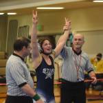 Soldotna High School sophomore Trinity Donovan wins the wrestling state championship in Chugiak, Alaska on Saturday, May 22, 2021. (Camille Botello / Peninsula Clarion)