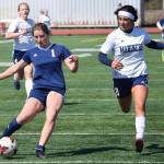 Soldotnas Rhys Cannava shoots on Homers Debbie Weisser on Saturday, May 22, 2021, in the Peninsula Conference final at Kenai Central High School in Kenai, Alaska. (Photo by Jeff Helminiak/Peninsula Clarion)