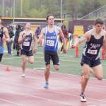 Soldotnas Nathanael Johnson leans to win the 400 meters at the Division I state track and field meet at Dimond High School in Anchorage, Alaska, on Saturday, May 29, 2021. (Photo by Tim Rockey/Frontiersman)