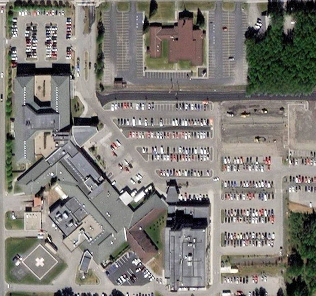 This aerial photograph from 2017 shows the footprint of Peninsula General Hospital nearly a decade after its most recent expansion. The size of the facility has increased from about 8,000 square feet in 1971 to almost 200,000 square feet today. (Photo provided by Peninsula General Hospital)