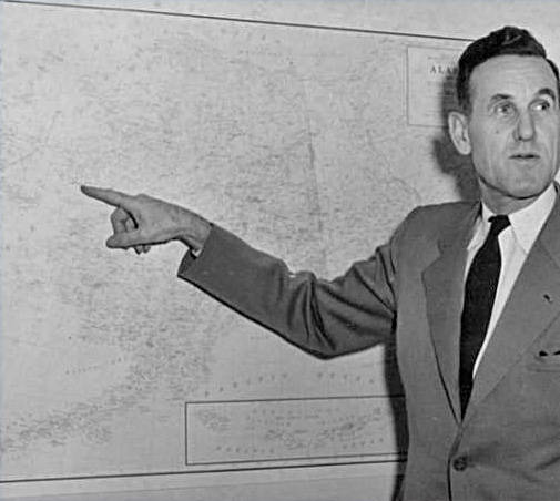 Harold Pomeroy, seen here in the mid-1950s when he was director of the Alaska Territorial Civil Defense agency, was instrumental in making sure that the hospital was finally completed. As the first chairman (mayor) of the Kenai Peninsula Borough, he did considerable research and helped create a service area to fund the hospital. (Photo courtesy of the Alaska Digital Archives)