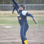 Homer pitcher Zoe Adkins delivers to Soldotna on Thursday, May 20, 2021, in Soldotna, Alaska. (Photo by Jeff Helminiak/Peninsula Clarion)
