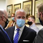 From left to right: Rep. Adam Wool, D-Fairbanks, U.S. Sen. Dan Sullivan, R-Alaska, and Alaska State Sen. Josh Revak, R-Anchorage, in the hallway of the Alaska State Capitol following Sullivans address to the Legislature. (Peter Segall / Juneau Empire File)