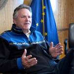 Alaska Gov. Mike Dunleavy gives an interview in the state Capitol on Monday, June 7, 2021, in Juneau, Alaska. The governor urged legislative action on his proposal for the dividend paid to residents from Alaskas oil-wealth fund. (AP Photo/Becky Bohrer)