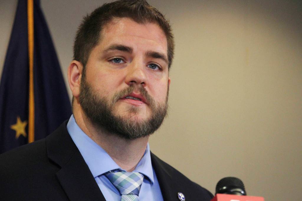 In this Monday, March 2, 2020, file photo, Alaska Department of Health and Social Services Commissioner Adam Crum addresses the states coronavirus preparedness at a news conference in Anchorage, Alaska. (AP Photo/Mark Thiessen, File)