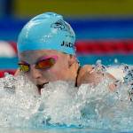 Lydia Jacoby participates in the Womens 100 Breaststroke during wave 2 of the U.S. Olympic Swim Trials on Monday, June 14, 2021, in Omaha, Neb. (AP Photo/Jeff Roberson)