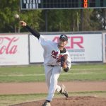 Peninsula Oilers starting pitcher Luke Yacinich delivers to the Mat-Su Miners on Tuesday, June 22, 2021, at Coral Seymour Memorial Park in Kenai, Alaska. (Photo by Jeff Helminiak/Peninsula Clarion)