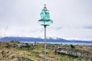 This photo illustration shows the design of Argent Kvasnikoffs Tuyanitun Tuggeht sculpture to be installed at Bishops Beach in Homer, Alaska. (Photo courtesy of Argent Kvasnikoff and Bunnell Street Arts Center)