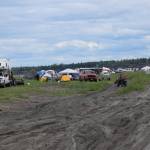 Campers are set up at the Kasilof River State Recreational Site in Kasilof, Alaska, on Friday, June 25, 2021. The Kasilof River dipnet opening yields anglers from all over the state. (Camille Botello/Peninsula Clarion)