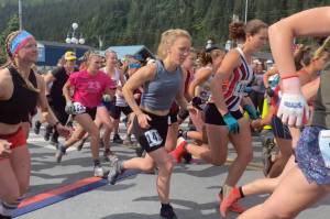 The author starts the Mount Marathon Race on Wednesday, July 7, 2021, in Seward, Alaska. (Photo by Nicole Lawrence)