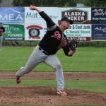 Peninsula Oilers pitcher Jacob Dillon delivers to the Mat-Su Miners on Thursday, July 8, 2021, at Hermon Brothers Field in Palmer, Alaska. (Photo by Tim Rockey/Frontiersman)