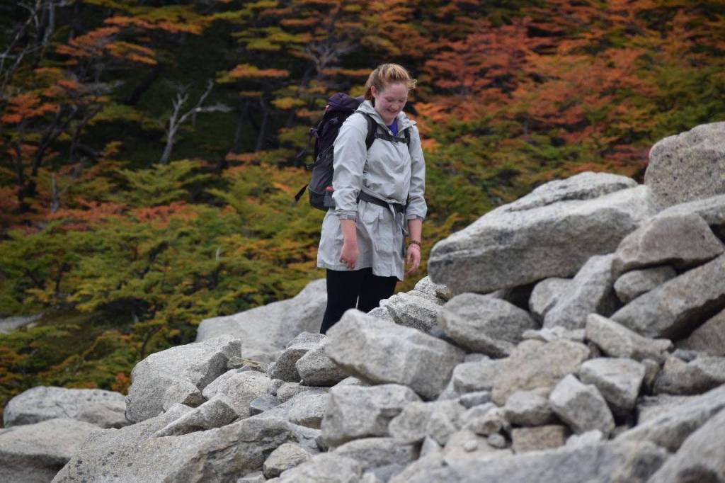 Camille Botello hikes the Mirador Las Torres Trail at the Torres del Paine National Park in the Chilean Patagonia on April 1, 2019. (Photo provided)