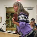Ashlyn OHara / Peninsula Clarion
April Orth testifies before the Kenai Peninsula Borough School District Board of Education on Monday in Soldotna.