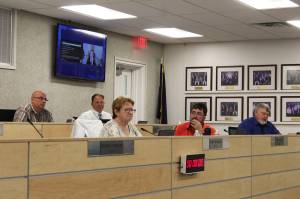 Members of the Kenai Peninsula Borough School District Board of Education attend a meeting on Monday, July 12, 2021 in Soldotna, Alaska. (Ashlyn O'Hara/Peninsula Clarion)