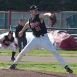 Oilers starting pitcher Luke Yacinich delivers home during the teams home game against the Chugiak Chinooks at Coral Seymour Memorial Park in Kenai, Alaska, on Wednesday, July 14, 2021. (Camille Botello / Peninsula Clarion)