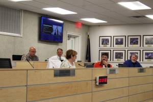 Members of the Kenai Peninsula Borough School District Board of Education attend a meeting on Monday, July 12, 2021 in Soldotna, Alaska. (Ashlyn OHara/Peninsula Clarion)