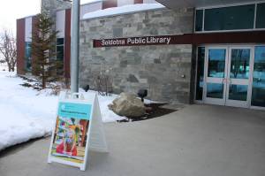 Ashlyn OHara/Peninsula Clarion 
The entrance to Soldotna Public Library is seen on Thursday, March 25, 2021 in Soldotna, Alaska.