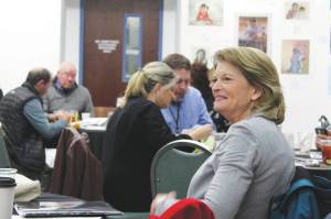 U.S. Sen. Lisa Murkowski attends a joint Soldotna and Kenai Chamber of Commerce Luncheon on Wednesday, May 5, 2021 in Kenai, Alaska. (Ashlyn OHara/Peninsula Clarion)