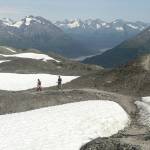 Hikers negotiate the Harding Icefield Trail in August 2015 in Kenai Fjords National Park just outside of Seward, Alaska. (Photo by Jeff Helminiak/Peninsula Clarion)