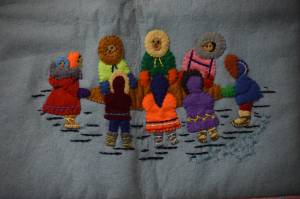 Ruth Ost Towners felt expression art hangs on display at the Soldotna Visitor Center on Tuesday, Aug. 10, 2021. (Camille Botello/Peninsula Clarion)