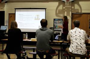 Annaleah Karron leads a session during an in-service at Skyview Middle School on Friday, Aug. 13, 2021 in Soldotna, Alaska. (Ashlyn OHara/Peninsula Clarion)
