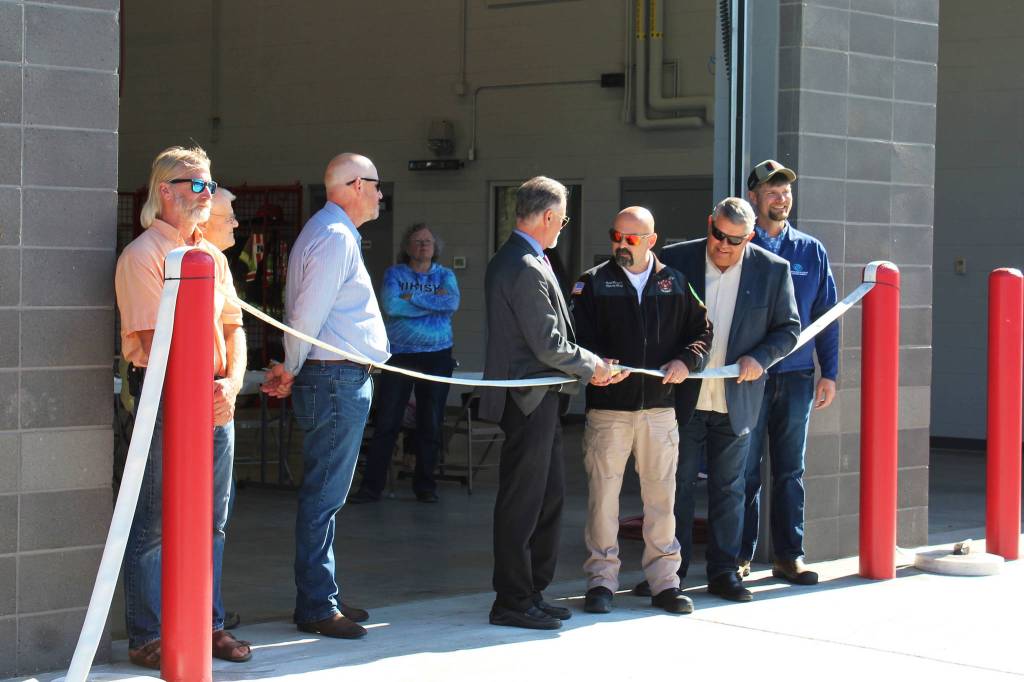 The ribbon is cut at Nikiski Fire Station 3 on Friday, Aug. 20, 2021 in Nikiski, Alaska. (Ashlyn OHara/Peninsula Clarion)