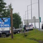 Parents pick up students on Tuesday, Aug. 23, 2021, at Chapman School in Anchor Point, Alaska. (Photo by Michael Armstrong/ Homer News)